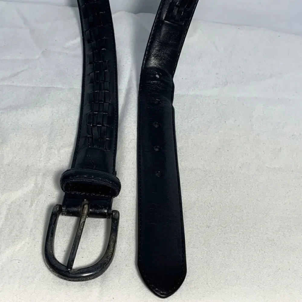 Black Silver Weave Argentine Leather Belt